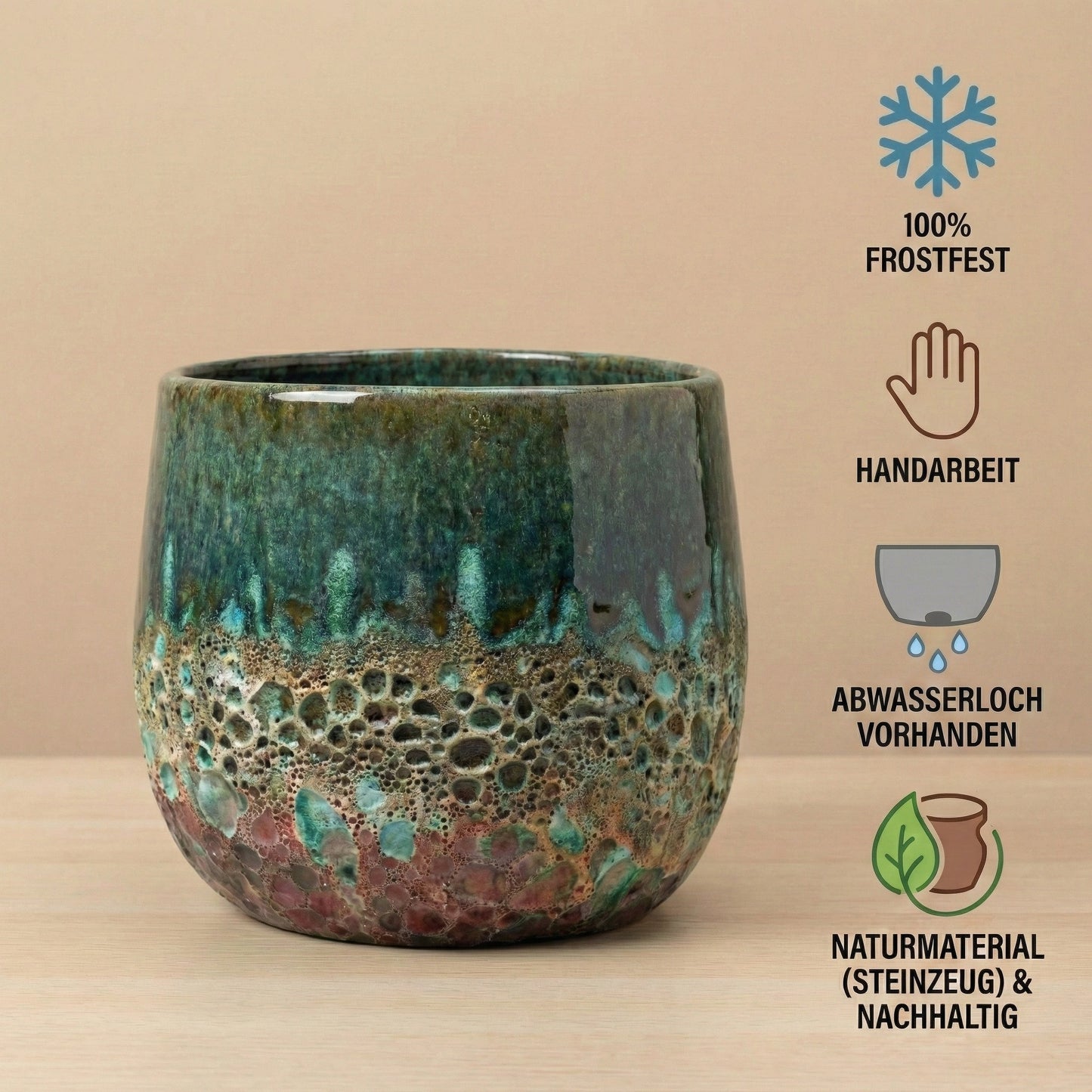 Pflanzgefäß Keramik "Brooklyn" Moosgrün – Ø 20 - 38 cm Frostfest