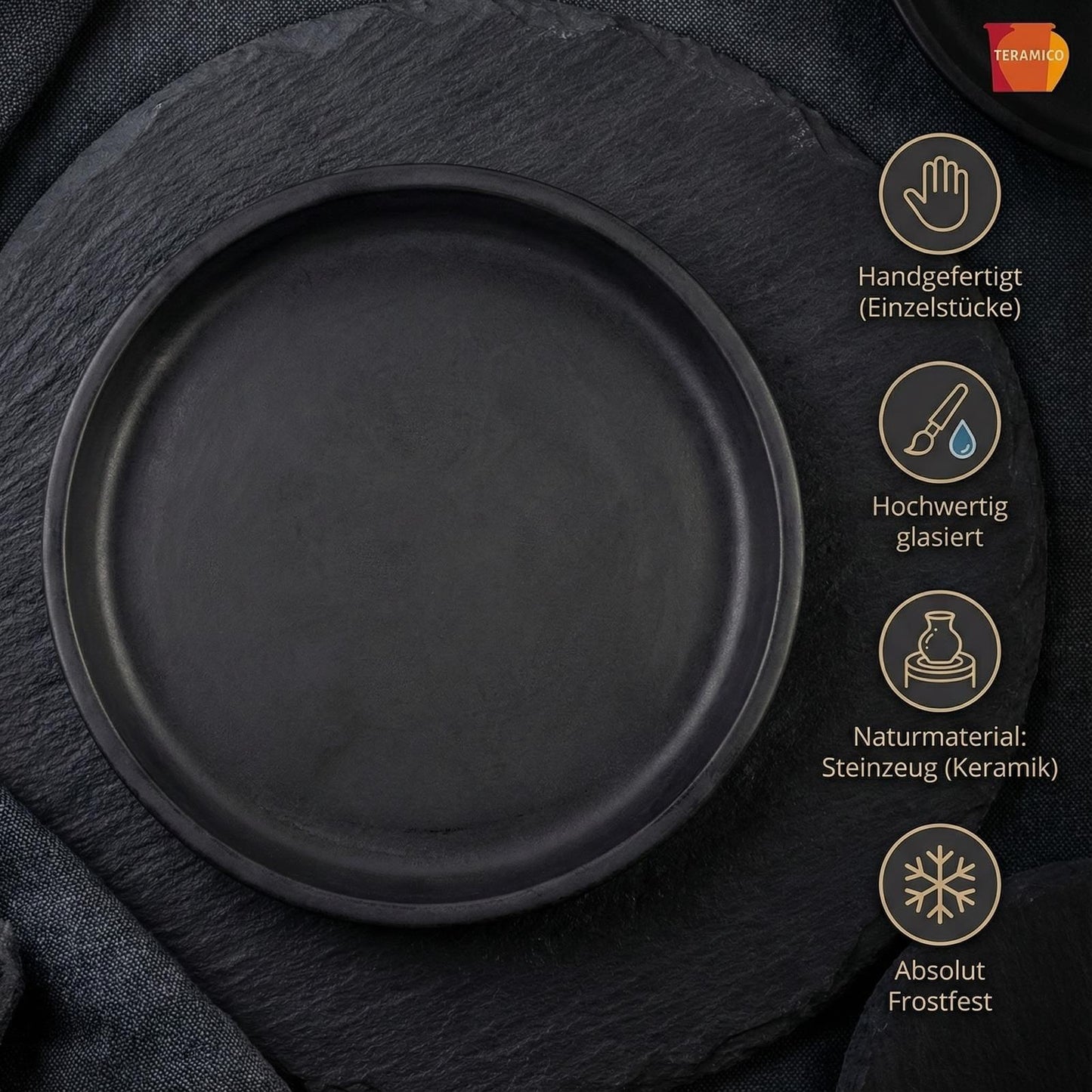 Keramik Untersetzer Anthrazit – Ø 24 cm – Wasserdicht & Handgefertigt