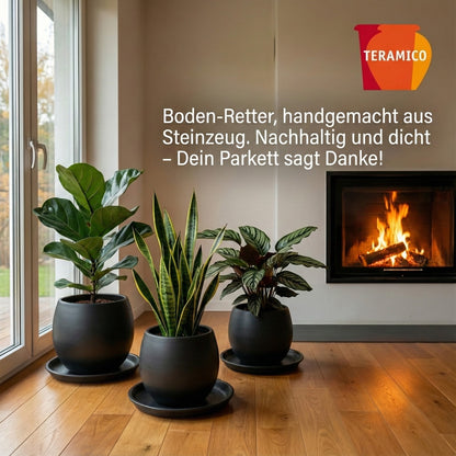 Teramico Pflanzenteller – Glasiertes Steinzeug, Anthrazit (20–45 cm)