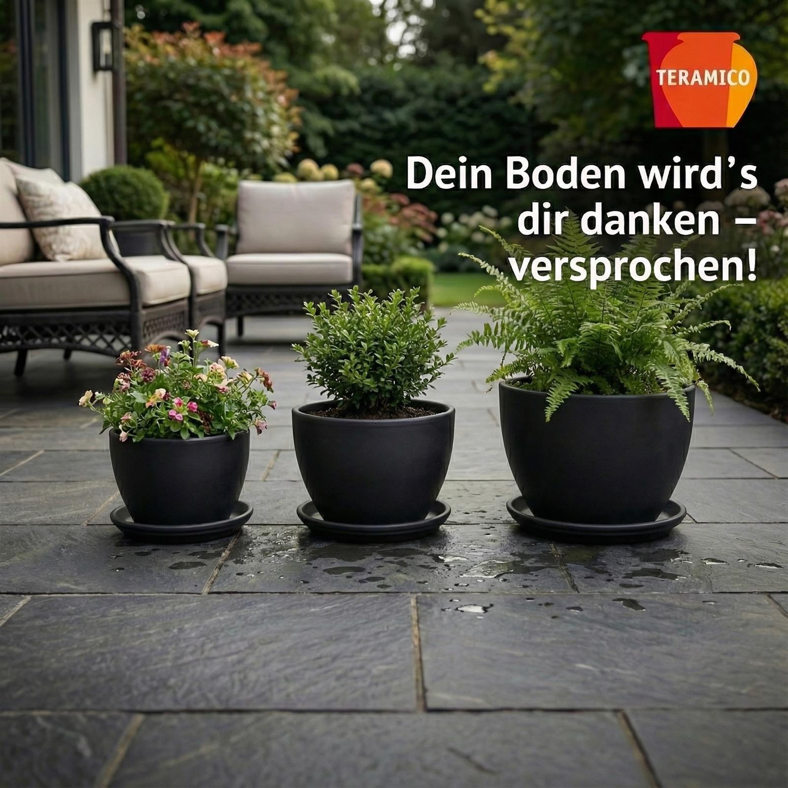 Glasierter Blumenteller Anthrazit 24cm als Bodenschutz für Innen - Handarbeit