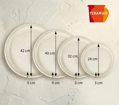 Assiette à plantes en céramique 32 cm Gris-blanc Dessous de verre Bain d'oiseaux Résistant au gel