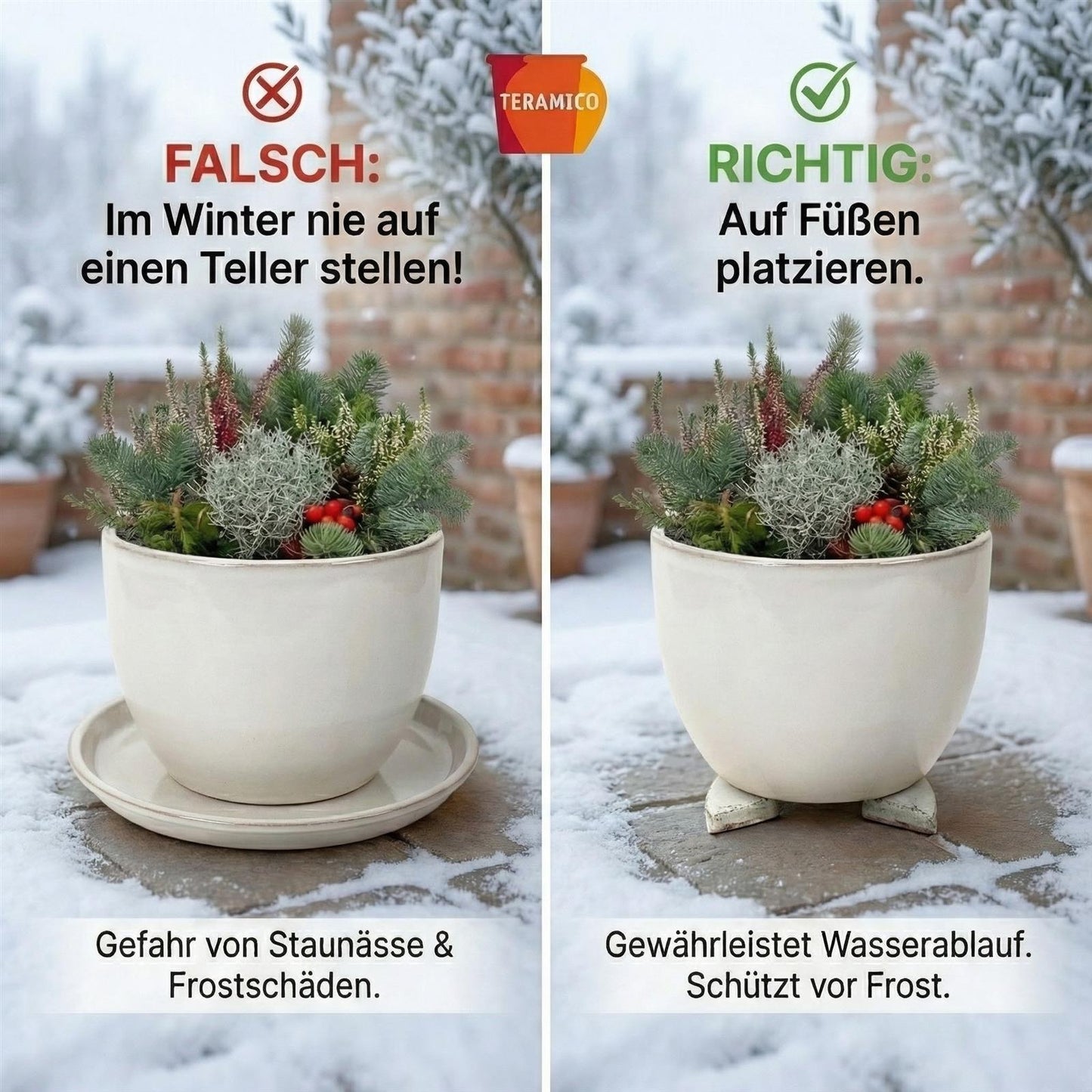 Assiette à plantes en céramique 32 cm Gris-blanc Dessous de verre Bain d'oiseaux Résistant au gel