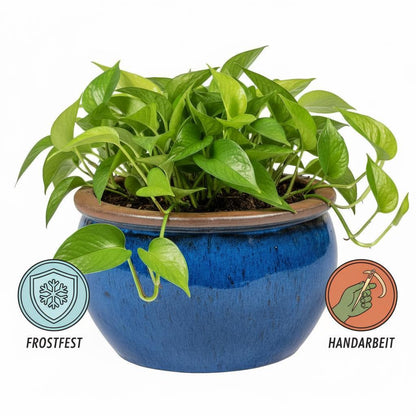 Keramik Pflanzschale "Bavaria" Royal Blau mit Rand – Wählbare Größen