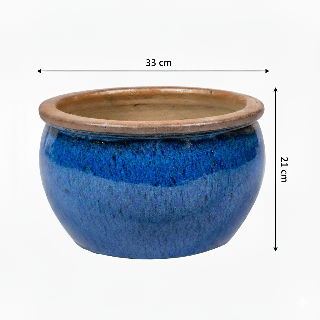 Keramik Pflanzschale "Bavaria" Royal Blau mit Rand – Wählbare Größen