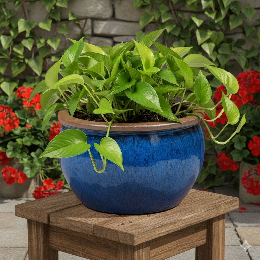 Keramik Pflanzschale "Bavaria" Royal Blau mit Rand – Wählbare Größen