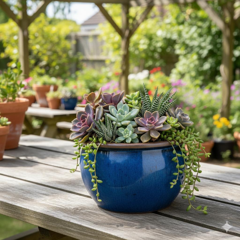 Keramik Pflanzschale "Bavaria" Royal Blau mit Rand – Wählbare Größen