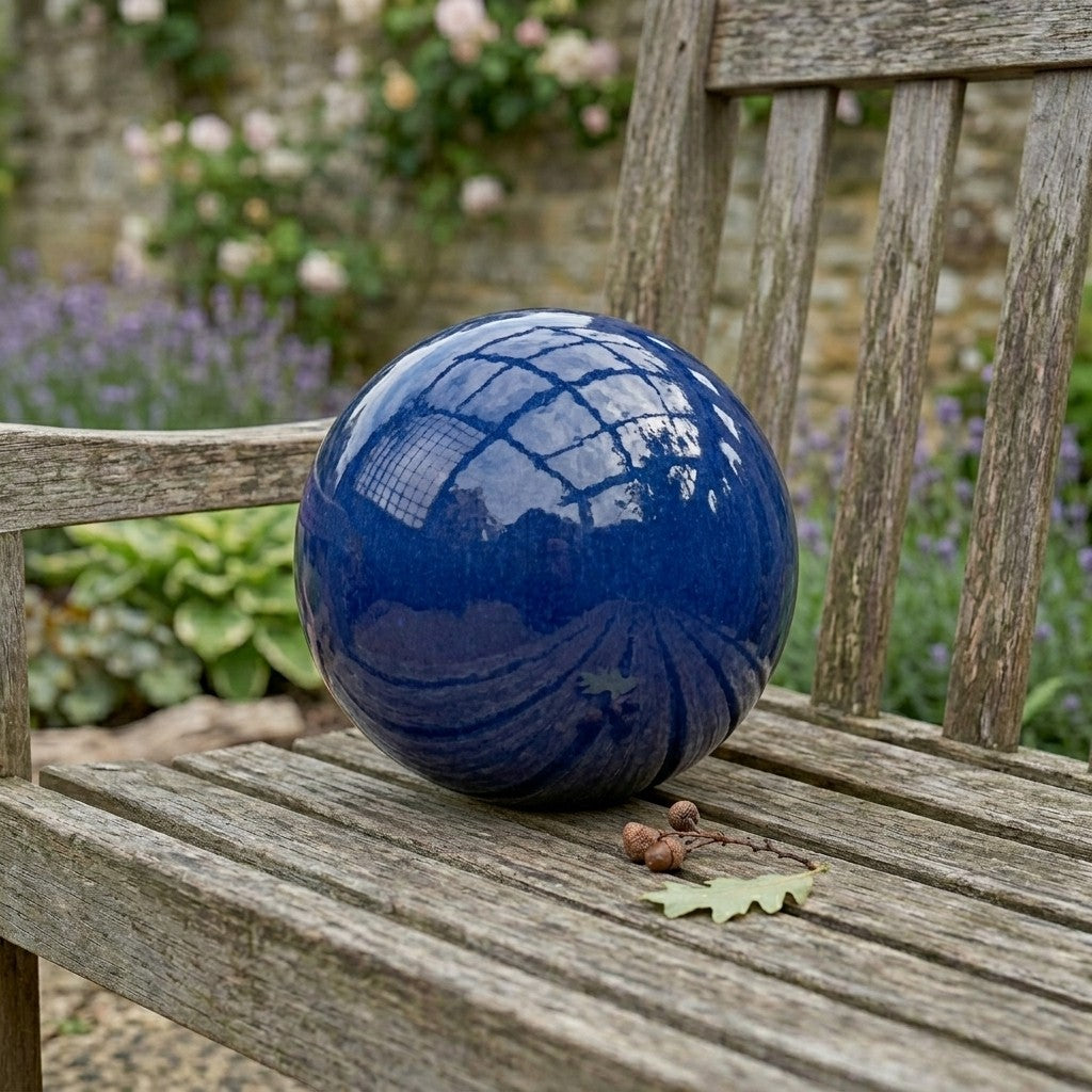 Keramik Gartenkugel Royalblau Ø 28 cm – handgefertigt & frostfest | Teramico