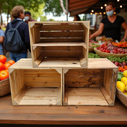 Holzkisten Vintage 3er Set 50 x 40 x 30cm mit Regal lang verbaut