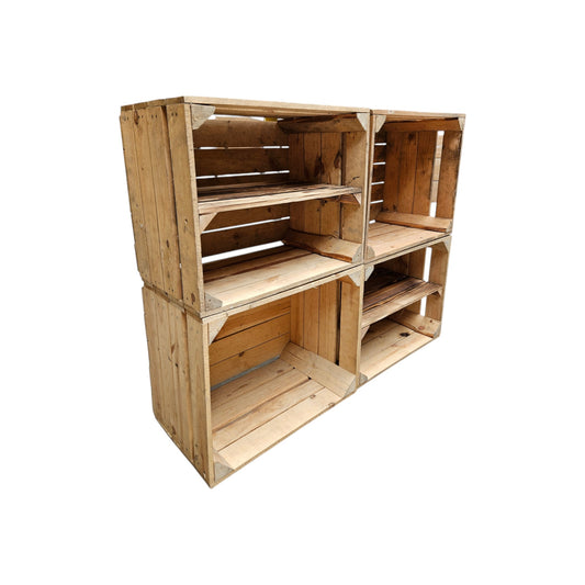 Holzkisten 4er Set 50 x 40 x 30cm mit Regal Lang Vintage Natur