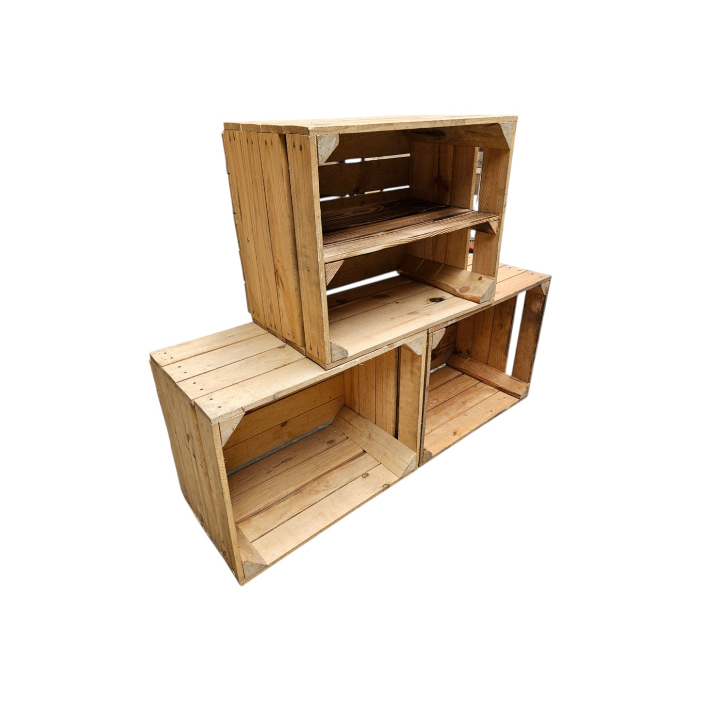 Holzkisten Vintage 3er Set 50 x 40 x 30cm mit Regal lang verbaut