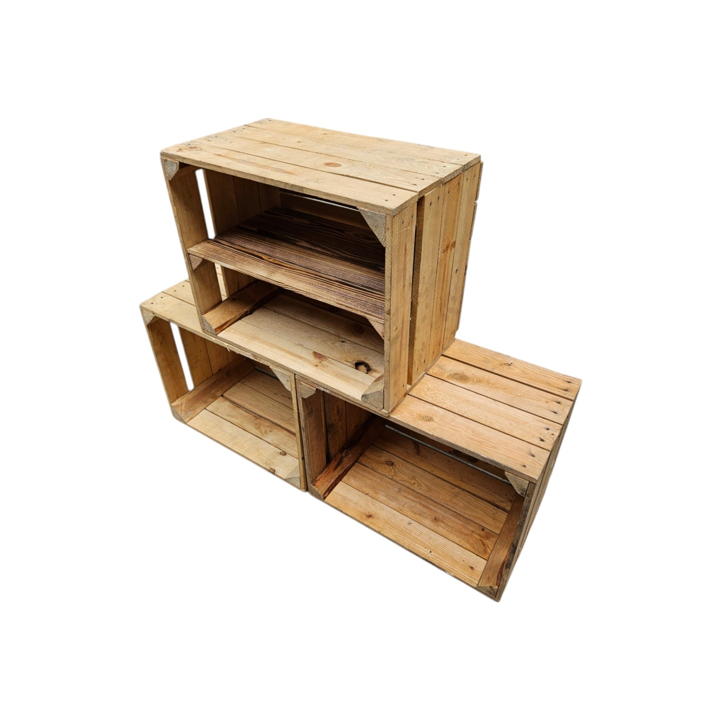 Holzkisten Vintage 3er Set 50 x 40 x 30cm mit Regal lang verbaut