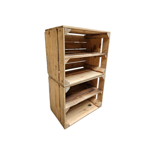 Vintage Natur Holzkisten 2er Set 50 x 40 x 30cm mit Ablage Lang
