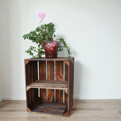 Coffret en bois vintage flammé 50 x 40 x 30 cm étagère courte 