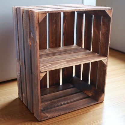 Coffret en bois vintage flammé 50 x 40 x 30 cm étagère courte 