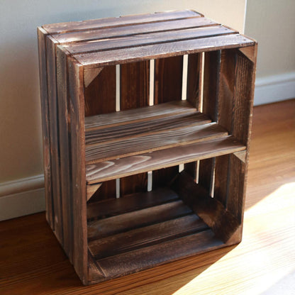 Coffret en bois vintage flammé 50 x 40 x 30 cm étagère courte 