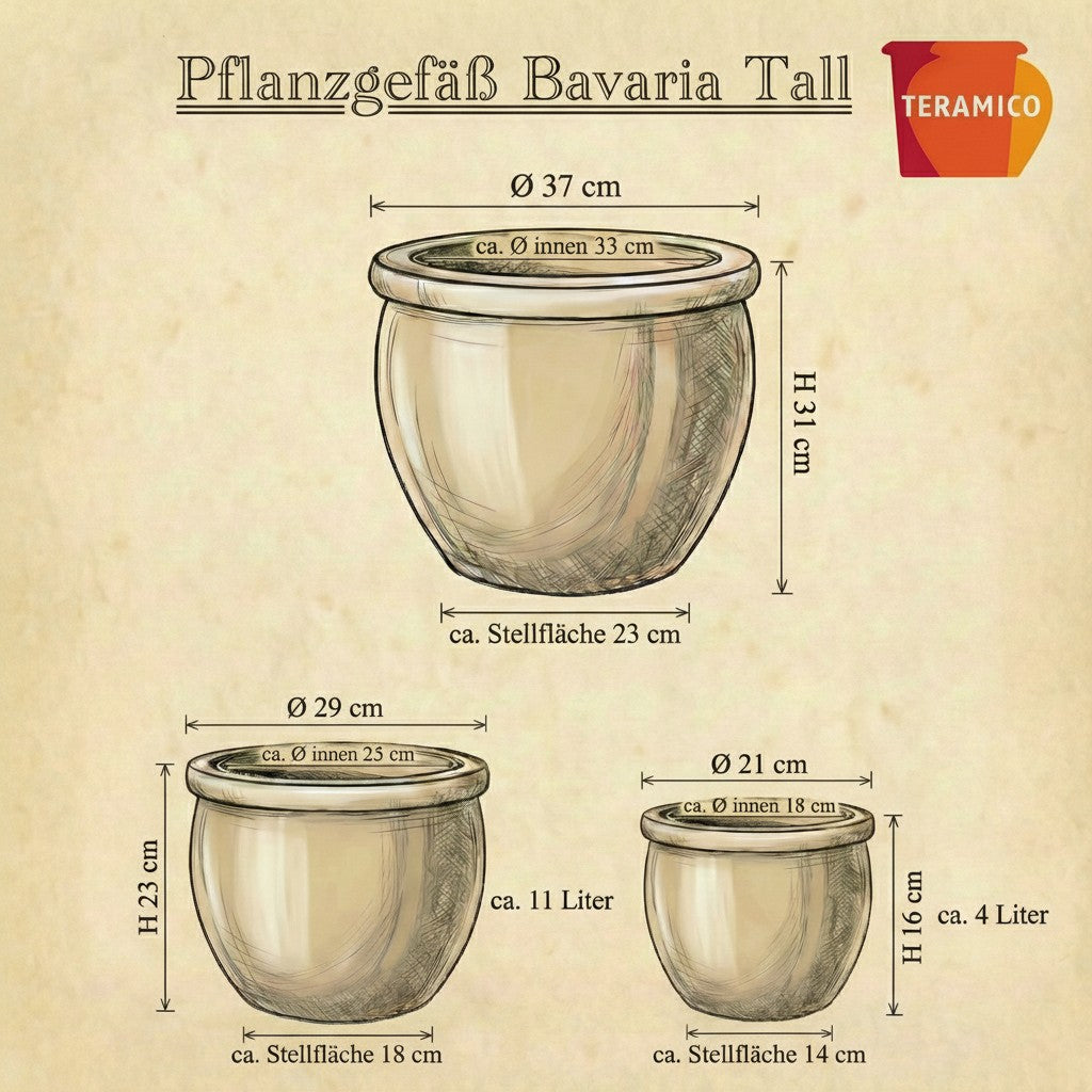 Pflanzgefäß Keramik "Bavaria Tall" Antik-Grau Ø 21 - 37 cm Frostfest
