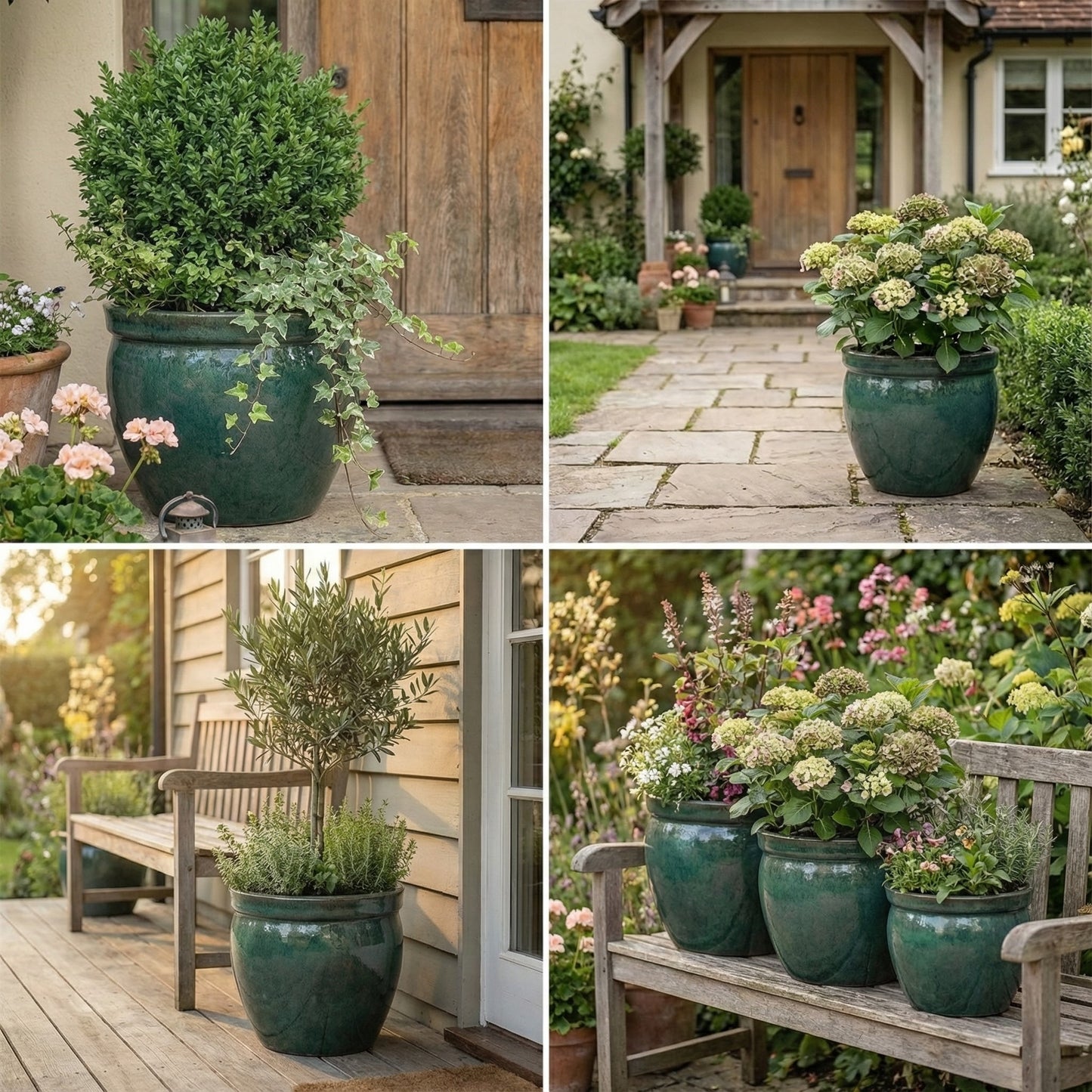 Pflanzgefäß Keramik "Bavaria Tall" Moosgrün Ø 21 - 37 cm Frostfest