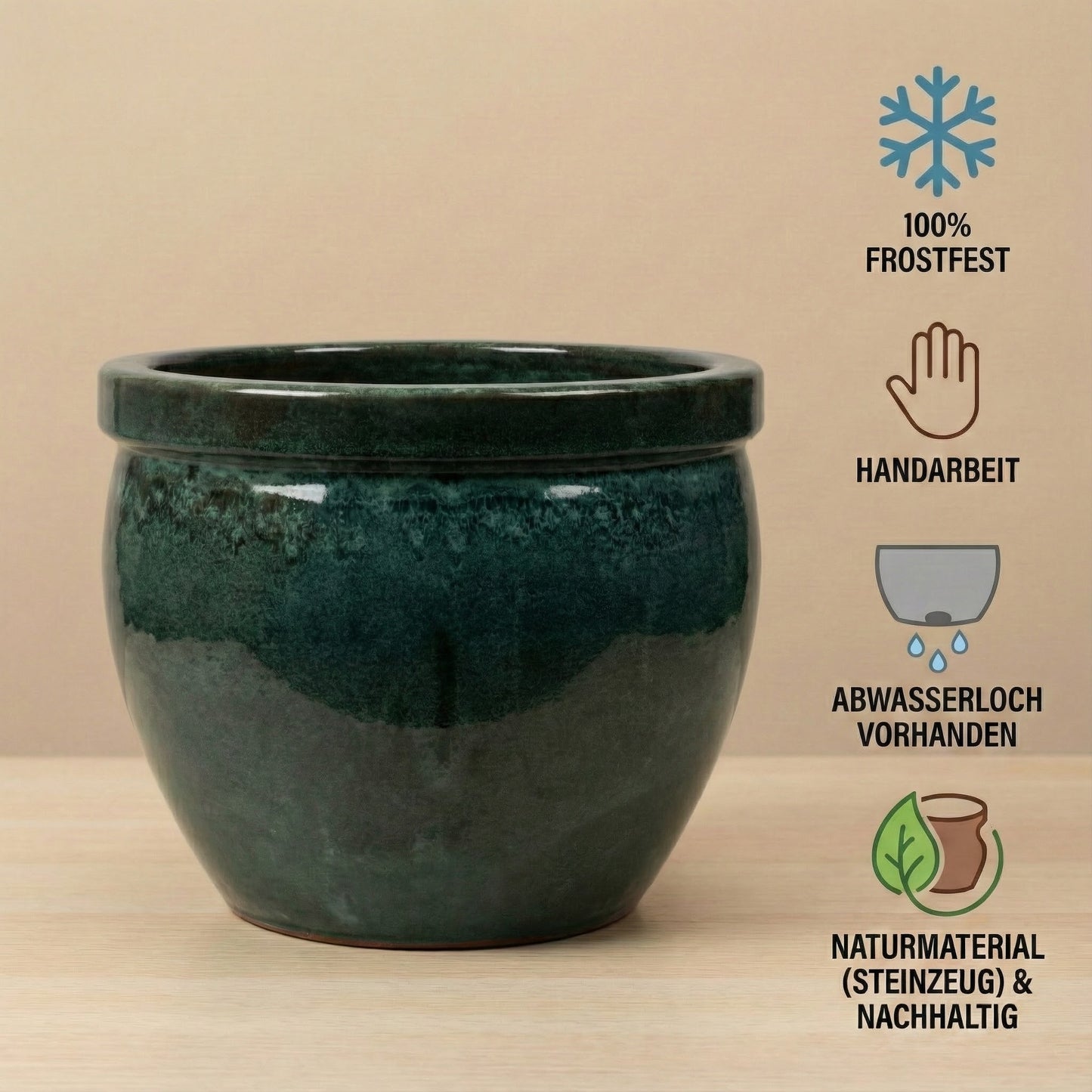 Pflanzgefäß Keramik "Bavaria Tall" Moosgrün Ø 21 - 37 cm Frostfest