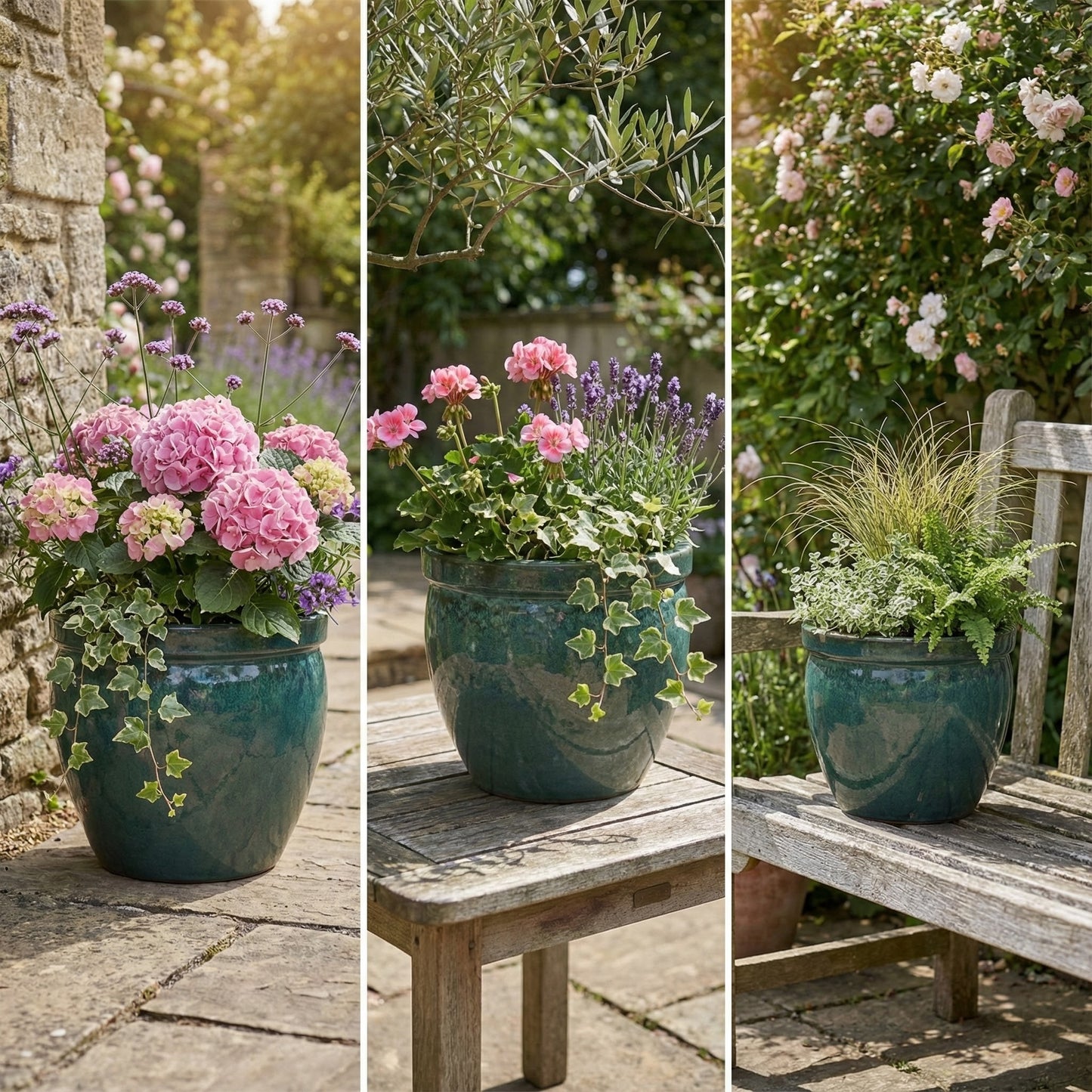 Pflanzgefäß Keramik "Bavaria Tall" Moosgrün Ø 21 - 37 cm Frostfest