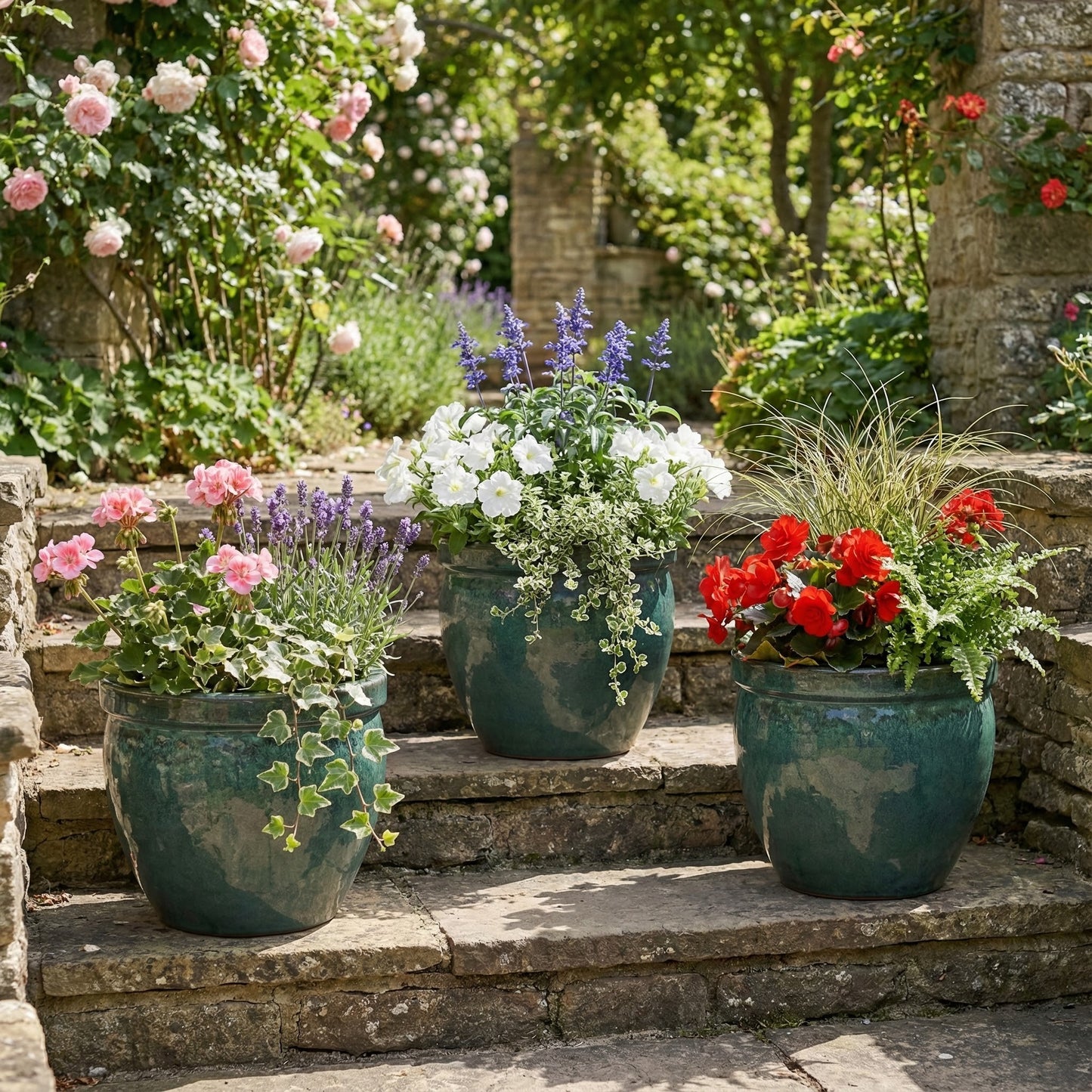 Pflanzgefäß Keramik "Bavaria Tall" Moosgrün Ø 21 - 37 cm Frostfest