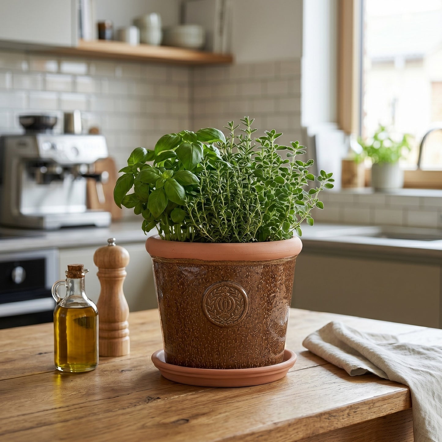 Teramico Pflanzgefäß-Set Provence Braun mit Terracotta-Teller