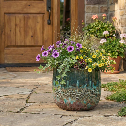 Pflanzgefäß "Brooklyn" Grün – Ø 20 bis 38 cm – Geätzte Struktur-Oberfläche