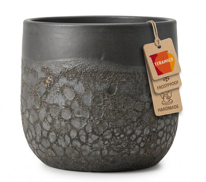 Pflanztopf Keramik Anthrazit geschliffen 20x19cm Frostfest Handarbeit Teramico