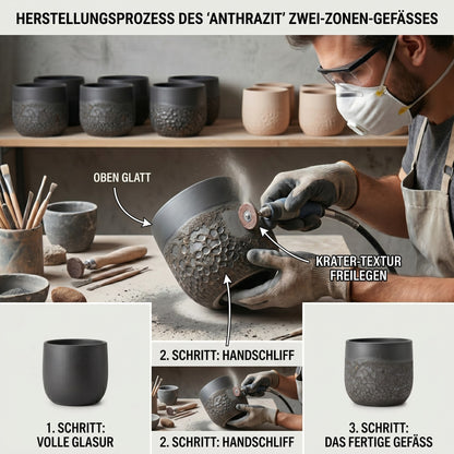 Pflanztopf Keramik Anthrazit geschliffen 20x19cm Frostfest Handarbeit Teramico