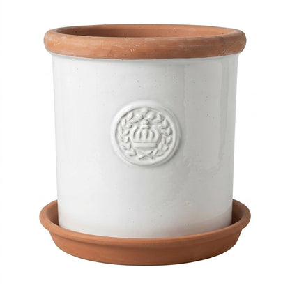 Pflanzkübel Keramik "Provence II" – Vintage Landhausstil (Ø 25cm) – Grau-Weiß Glasiert