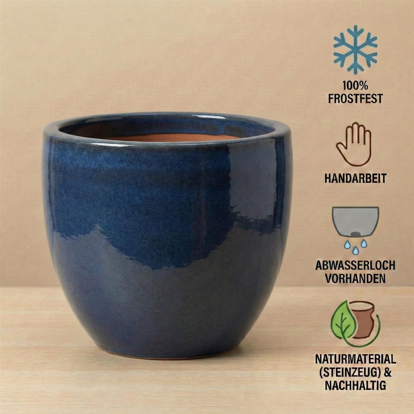 Pflanzgefäß "Egg Pot" Dunkelgrau – Ø 21 bis 48 cm – Frostfestes Steinzeug