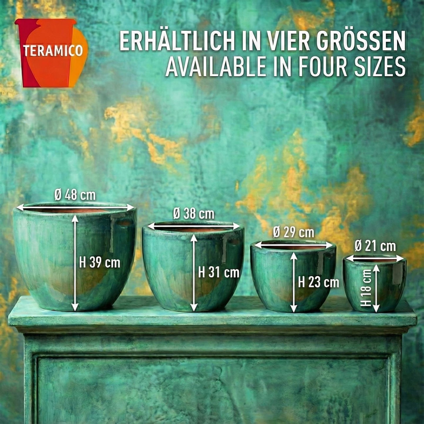 Pflanzgefäß "Egg Pot" Grün – Ø 21 bis 48 cm – Glasiertes Steinzeug