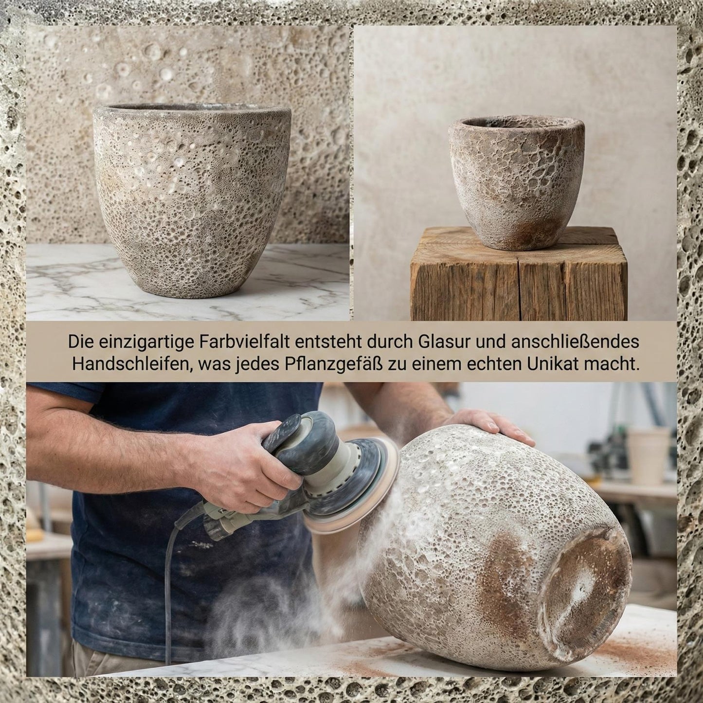 Pflanzgefäß "Egg Pot" Lava Weiß – Ø 21 bis 38 cm – Geschliffene Struktur