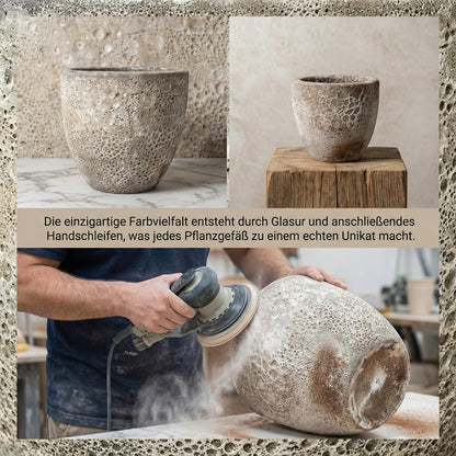 Pflanzgefäß "Egg Pot" Lava Weiß – Ø 21 bis 38 cm – Geschliffene Struktur