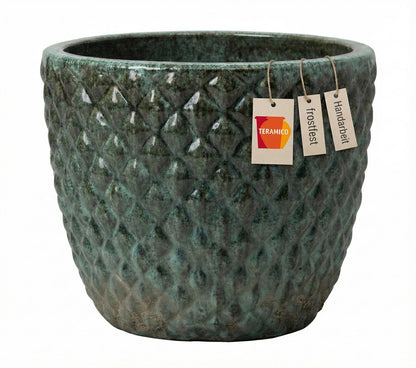 Pflanzgefäß Keramik "Bubble" Grün – Struktur & Frostfest (EggPot)