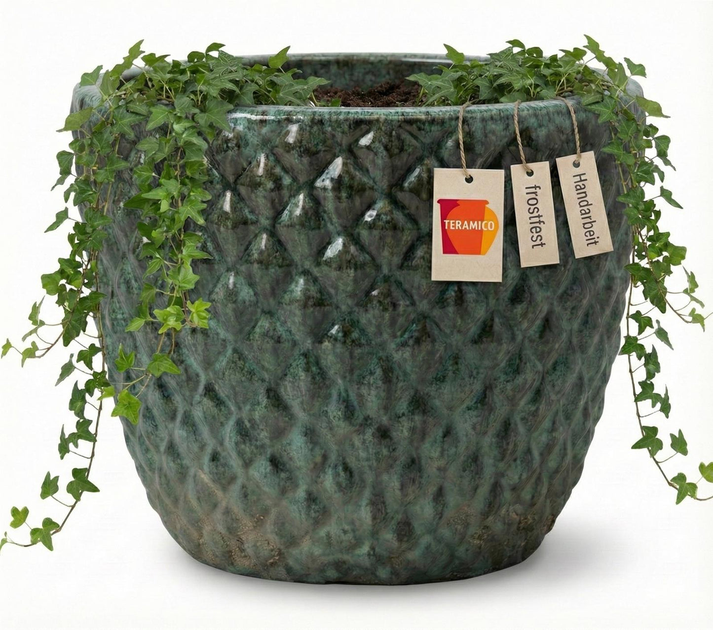 Pflanzgefäß Keramik "Bubble" Grün – Struktur & Frostfest (EggPot)