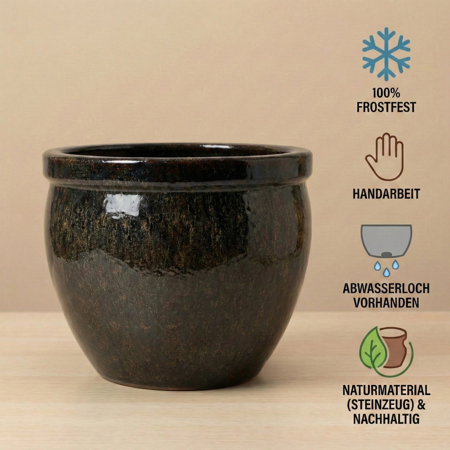 Pflanzgefäß Keramik "Bavaria Tall" Braun Ø 21 - 37 cm Frostfest