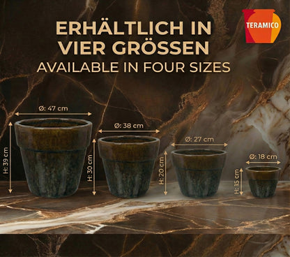 Pflanzgefäß "Round Plain" Moosbraun – Ø 18 bis 47 cm – Frostfestes Steinzeug