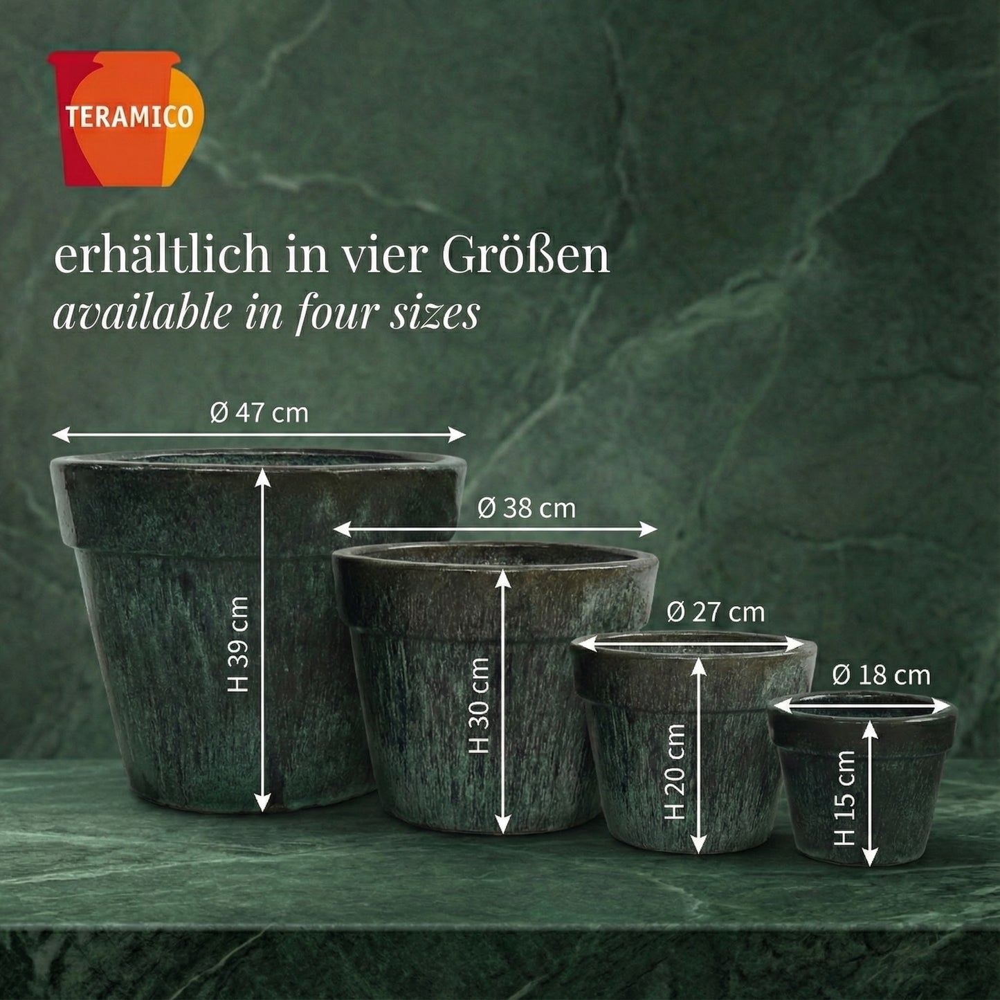 Pflanzgefäß "Round Plain" Moosgrün – Ø 18 bis 47 cm – Frostfestes Steinzeug