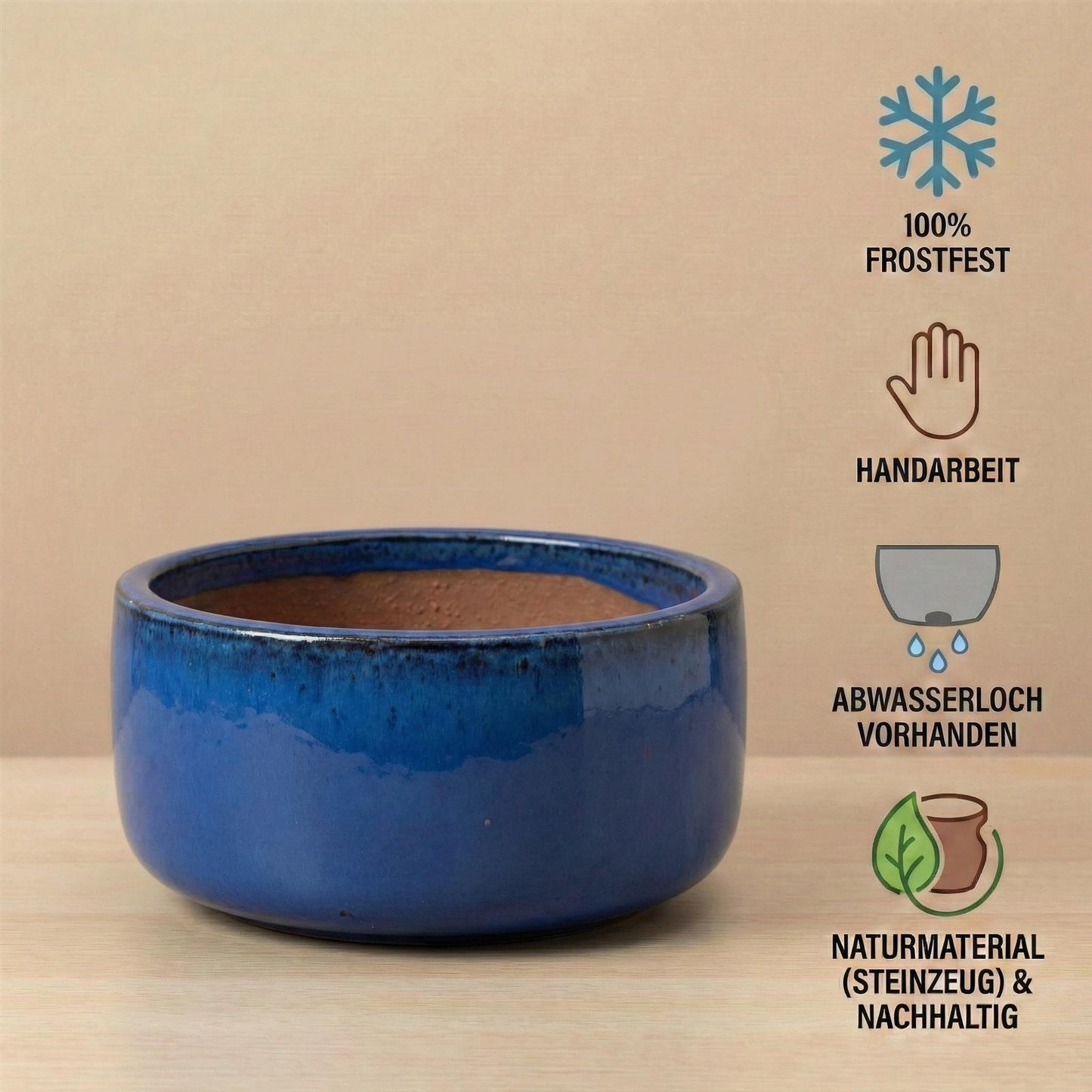 Pflanzschale "Amsterdam" Royal Blau – Ø 21 bis 38 cm – Glasiertes Steinzeug