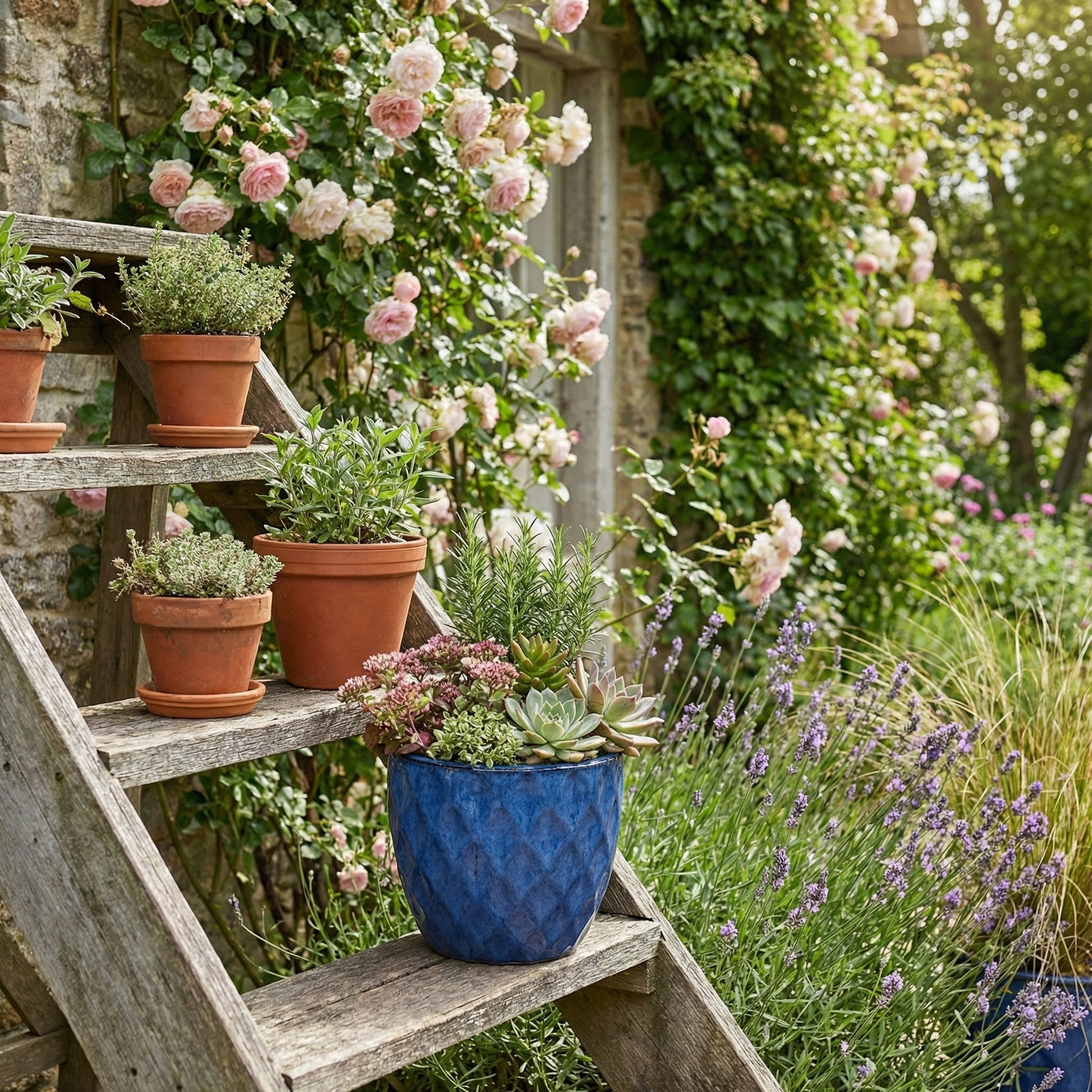 Pflanztopf Keramik Royal Blau Diamant Struktur frostfest 21cm