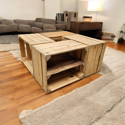 Holzkisten 4er Set 50 x 40 x 30cm mit Regal Lang Vintage Natur
