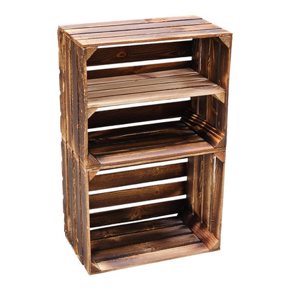 Holzkisten 2er Set dunkel 50 x 40 x 30cm Ablage Lang