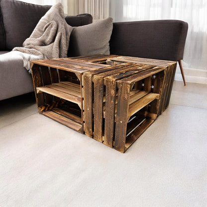 Holzkiste Regal mit Ablage Lang 50 x 40 x 30cm Geflammt