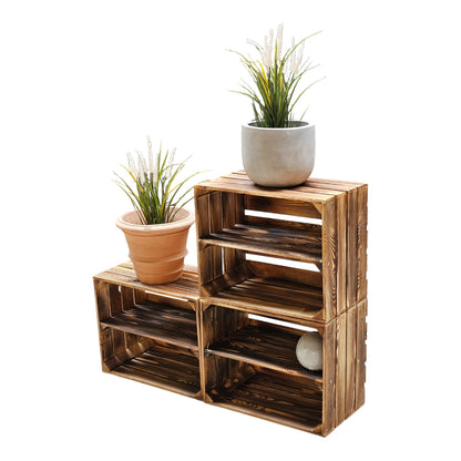 Holzkisten 3er Set 50 x 40 x 30cm Ablage Lang Geflammt