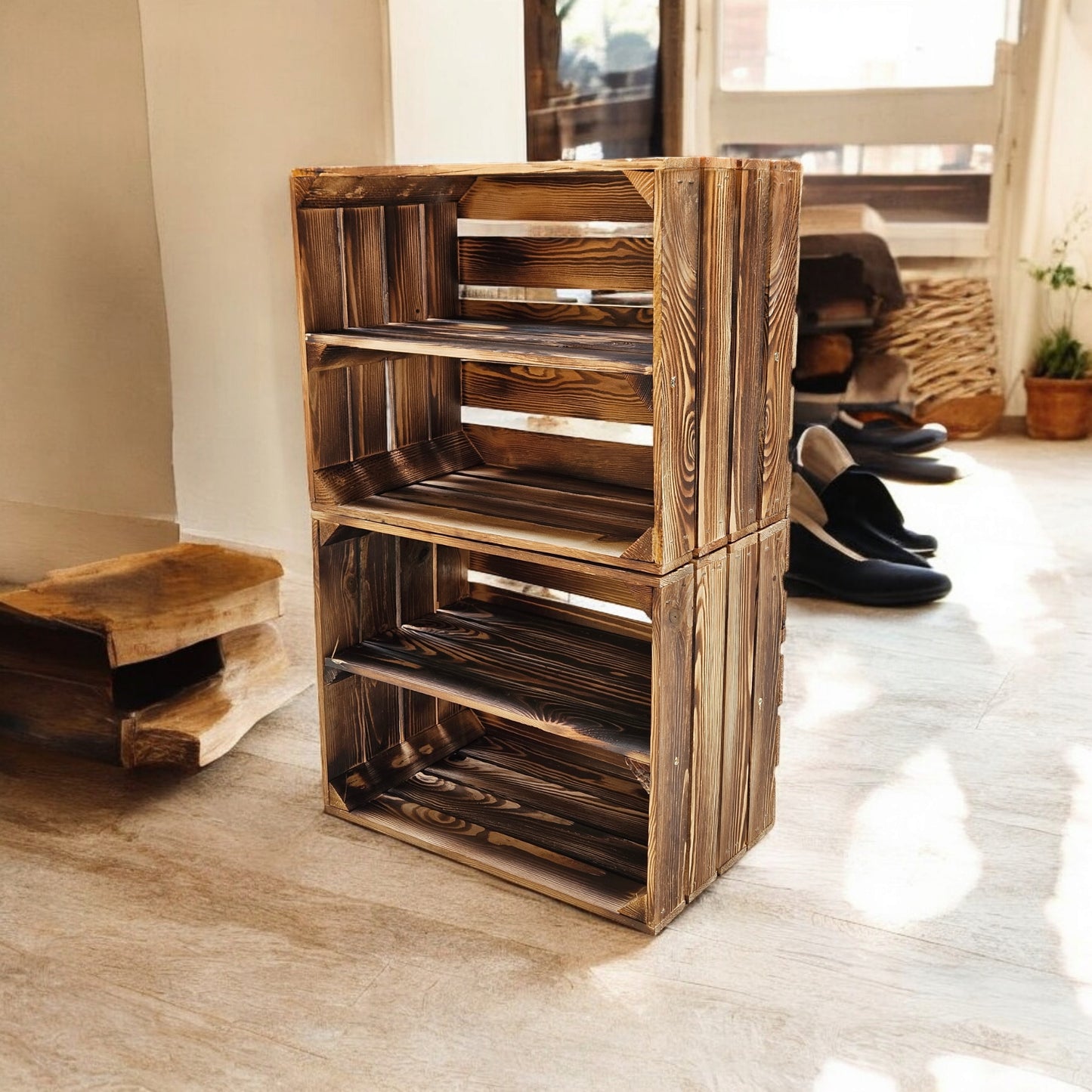 Holzkiste Kistenregal 50x40x30cm Boden Längs Geflammt 2er SET