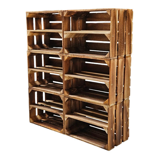 Lot de 6 caisses en bois 40x30x25cm étagère flammée