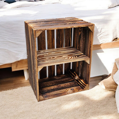 Holzkisten 2er Set mit Regalboden Kurz 50 x 40 x 30cm geflammt