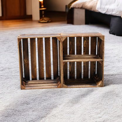 Holzkisten 2er Set 50cm mit Ablage Vintage Geflammt