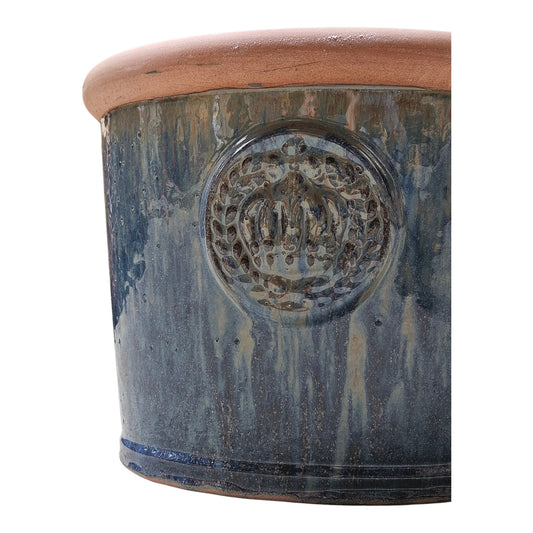 Keramik-Pflanzkübel "Provence" mit Kronen – Handgefertigt & langlebig 45x34cm Rusty Blue