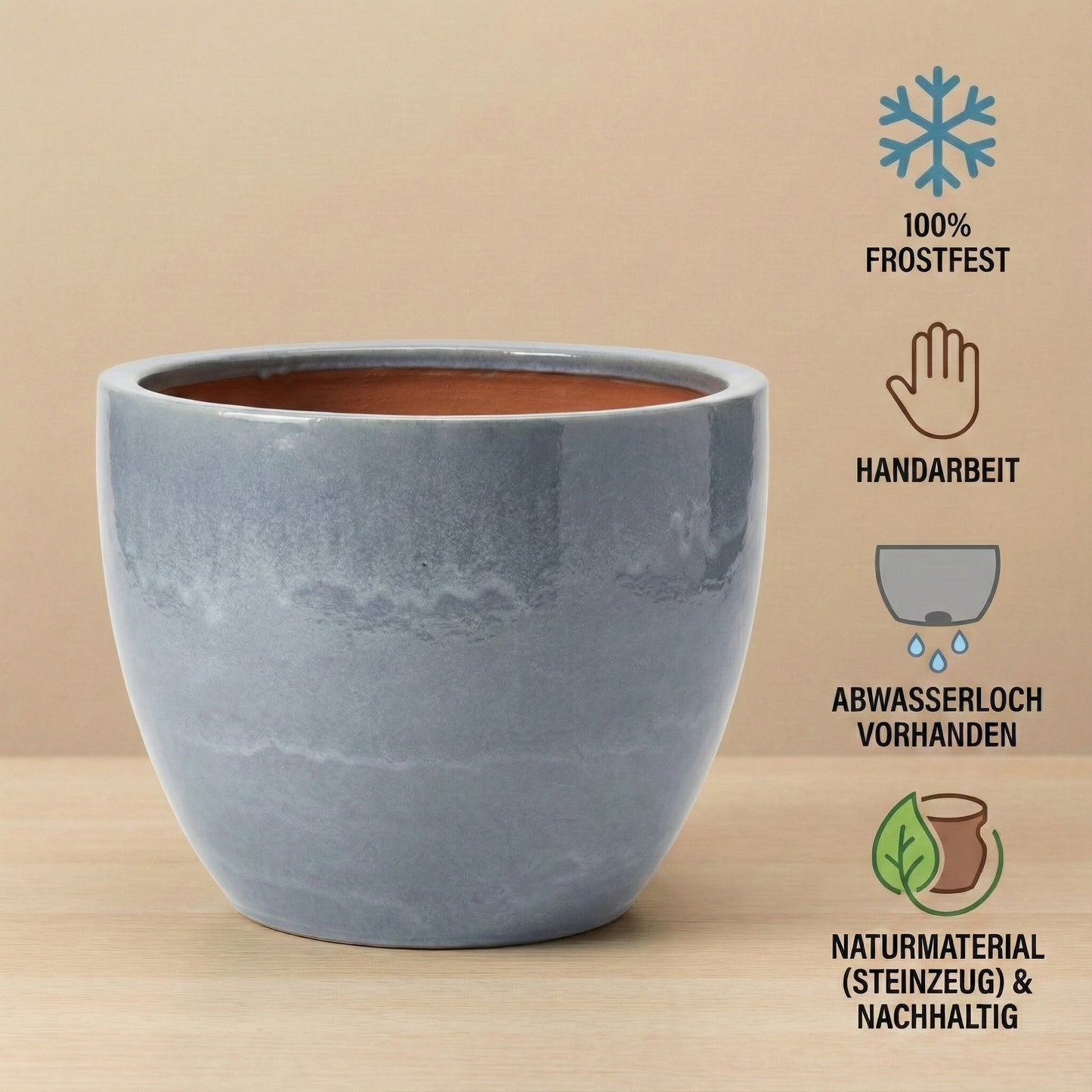 Keramik Pflanzgefäß "Eggpot" Antik Grau – Wählbare Größen (21-48cm)